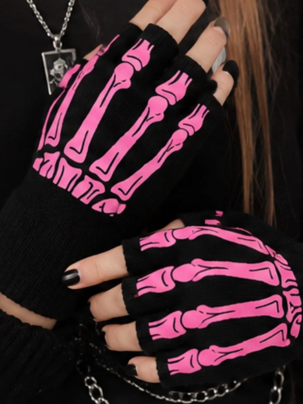 Skeleton Bone Glove Fingerless Mittens New